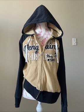 Penguins Two-Tone Black and Tan Zip Hoodie